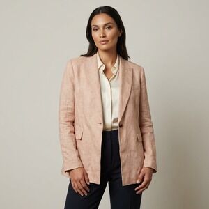 Lafayette 148 New York Women 16 Peach 100% Linen Single Button Blazer Jacket